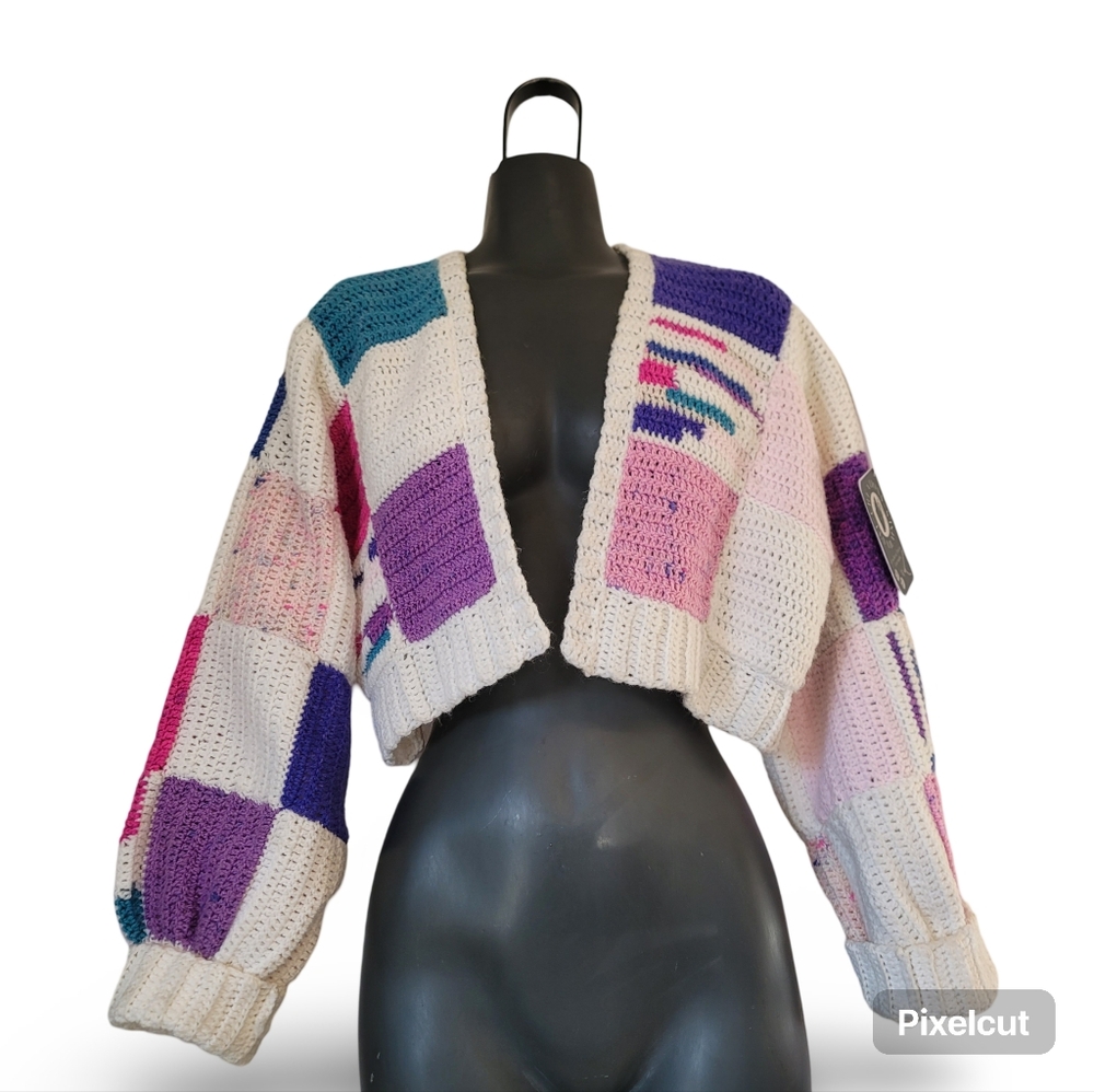 Crochet patchwork cardigan sweater